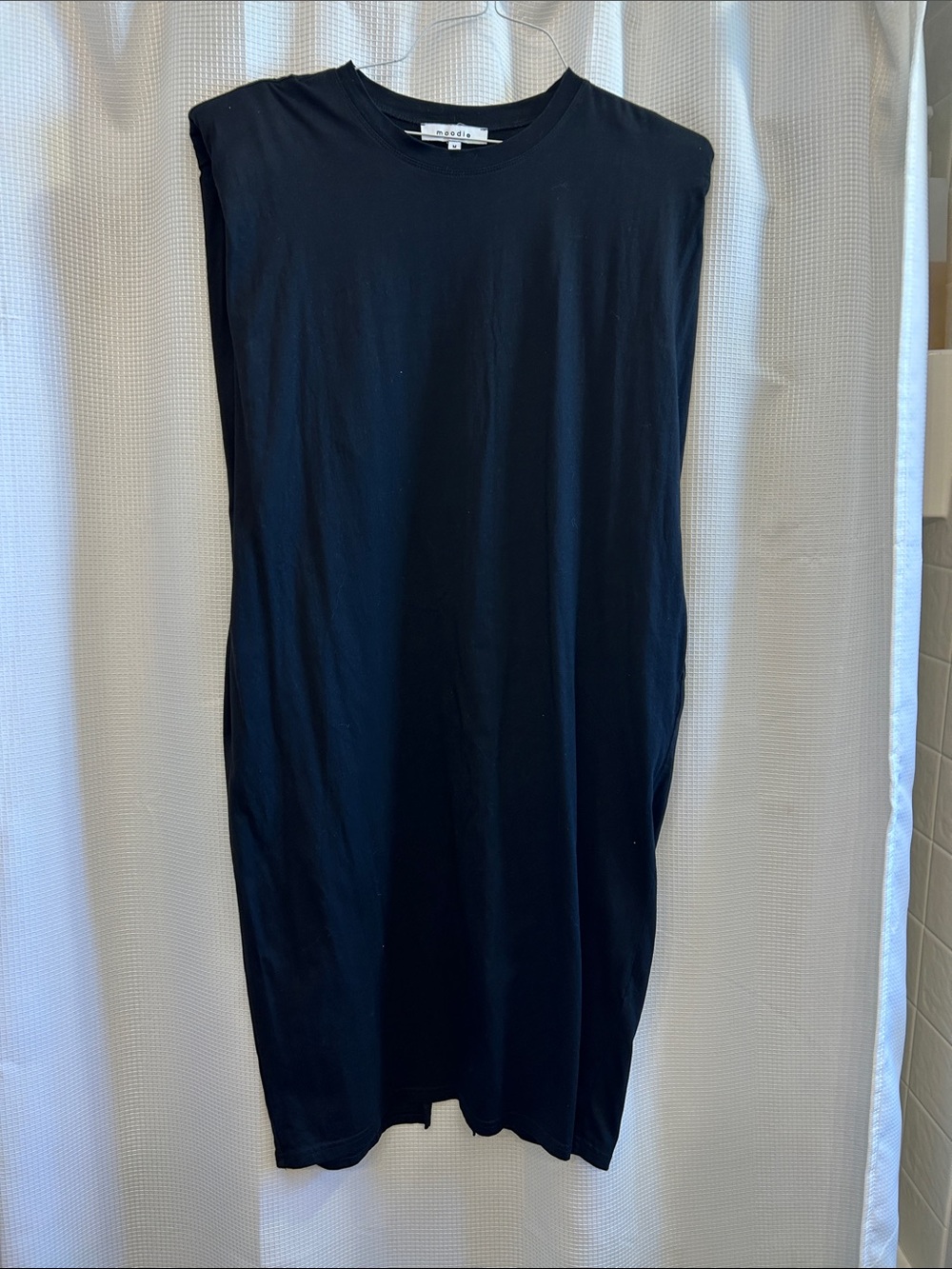Moodie Black Sleeveless Long Tank Dress size medium 100% cotton back slit. NWOT